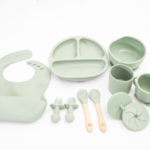 Set Bebe Alimentación Completa Silicona 10 Productos Verde Militar comun