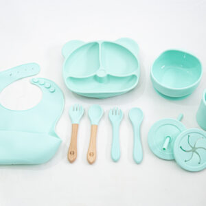 Set Bebe Alimentación Completa Silicona 10 Productos Osito Menta