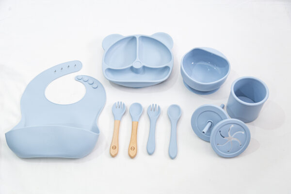 Set Bebe Alimentación Completa Silicona 10 Productos Osito Blue