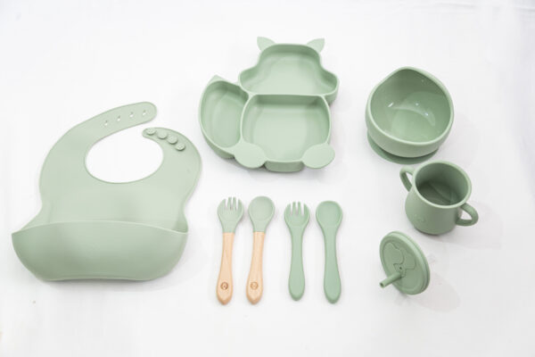 Set Bebe Alimentación Completa Silicona 10 Productos Ardilla Army Green verde militar