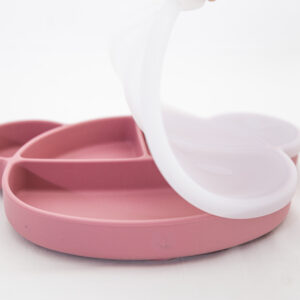 Plato Oso con tapa  Silicona  Ventosa Divisiones Bebe Infantil Sopapa  Rosa