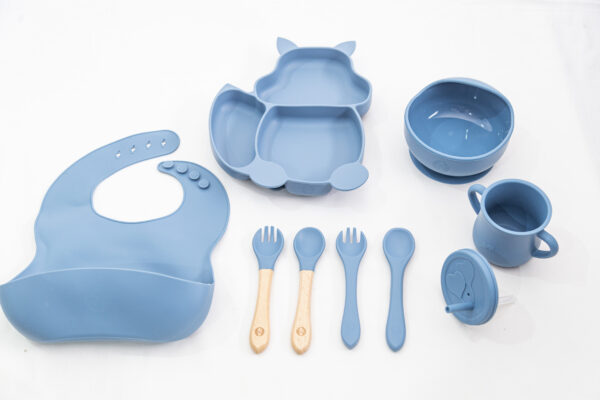 Set Bebe Alimentación Completa Silicona 10 Productos Ardilla Azul Oscuro