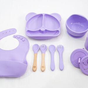 Set Bebe Alimentación Completa Silicona 10 Productos Osito Violeta