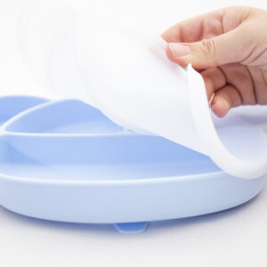 Plato Oso con tapa Silicona Ventosa Divisiones Bebe Infantil Sopapa Azul