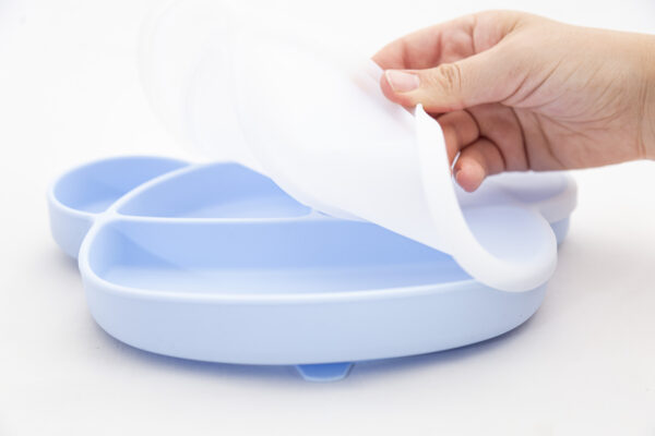 Plato Oso con tapa Silicona Ventosa Divisiones Bebe Infantil Sopapa Azul