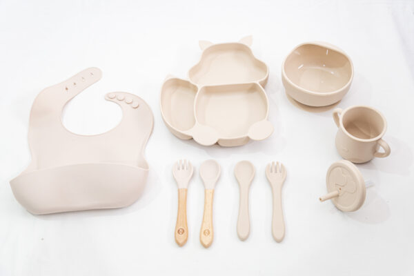 Set Bebe Alimentación Completa Silicona 10 Productos Osito Beige