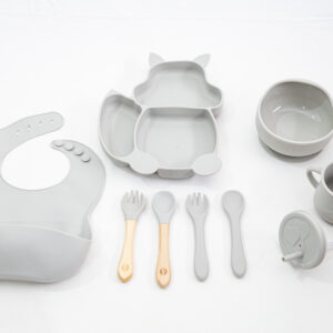 Set Bebe Alimentación Completa Silicona 10 Productos Osito Gris