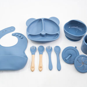 Set Bebe Alimentación Completa Silicona 10 Productos Osito Azul Oscuro
