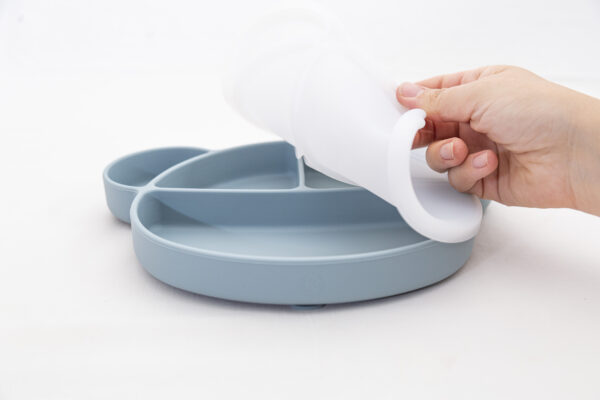 Plato Oso con tapa  Silicona  Ventosa Divisiones Bebe Infantil Sopapa Azul Oscuro