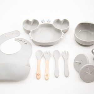Set  Bebe Alimentación Completa Silicona Cangrejo Gris