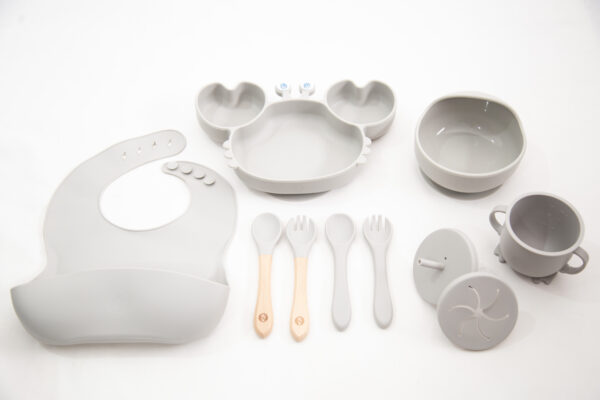 Set  Bebe Alimentación Completa Silicona Cangrejo Gris