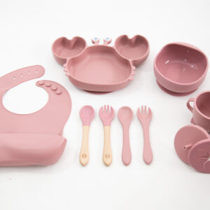 Set  Bebe Alimentación Completa Silicona Cangrejo Dark Pink