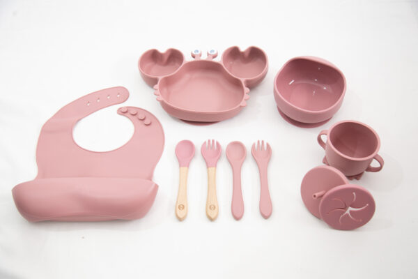 Set  Bebe Alimentación Completa Silicona Cangrejo Dark Pink