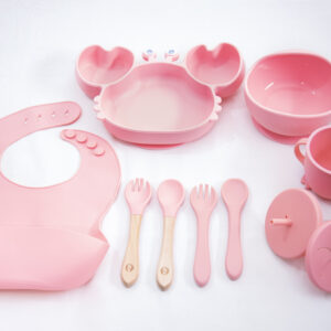 Set  Bebe Alimentación Completa Silicona Cangrejo Pink