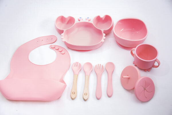 Set  Bebe Alimentación Completa Silicona Cangrejo Pink