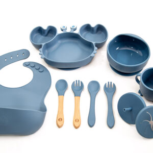 Set  Bebe Alimentación Completa Silicona Cangrejo Dark Blue