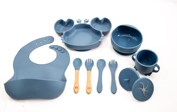 Set  Bebe Alimentación Completa Silicona Cangrejo Dark Blue