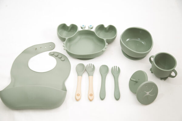 Set  Bebe Alimentación Completa Silicona Cangrejo Army Green