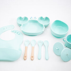 Set  Bebe Alimentación Completa Silicona Cangrejo Mint