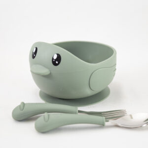 Bowl Silicona Bebe Sopapa  Cubiertos Armygreen Patito