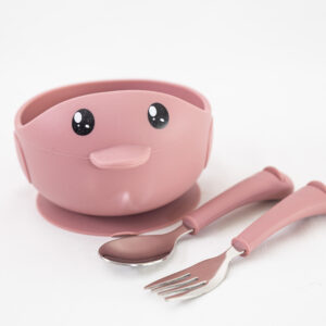 Bowl Silicona Bebe Sopapa  Cubiertos Darkpink Patito