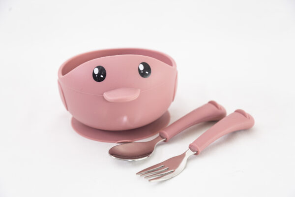 Bowl Silicona Bebe Sopapa  Cubiertos Darkpink Patito
