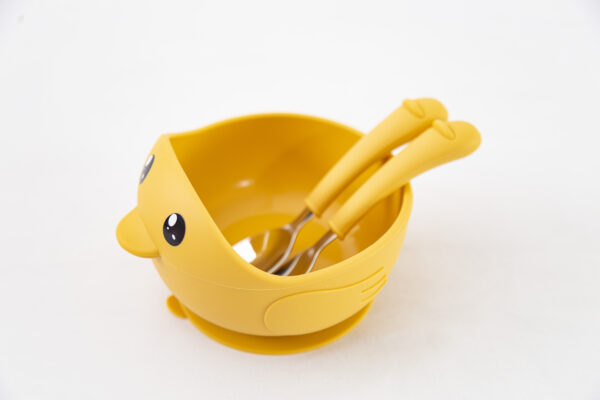Bowl Silicona Bebe Sopapa  Cubiertos Mostaza Patito