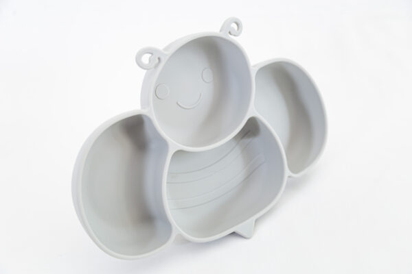 Plato Silicona Ventosa Divisiones Bebe Infantil Sopapa Abejita Gris