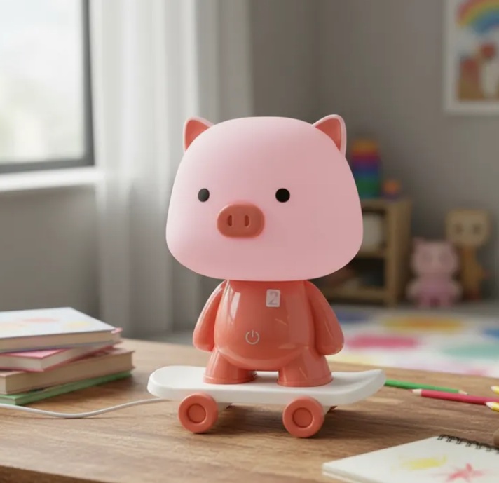 Velador Infantil Usb Cerdito Rosa En Patineta - Imagen 6